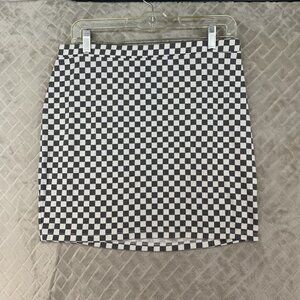 So Mini Skirt Womens XL Faded Black White Checkered Racing Short Pull On